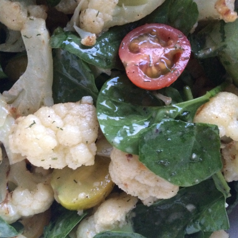 VEGGIES: Grilled Cauliflower Spinach Salad
